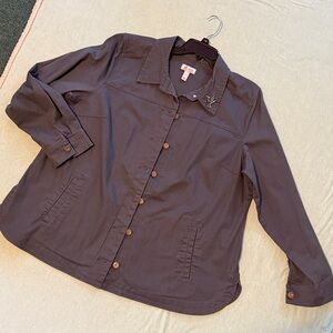 Denim & Co.Button Front Long-Sleeve Utility Shirt Jacket XL dark Slate gray EUC